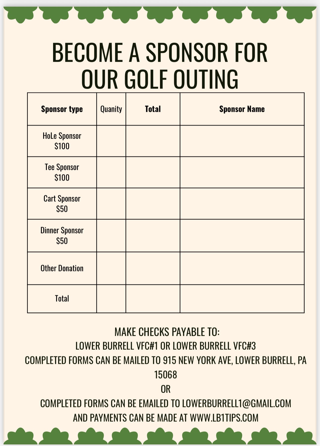 Sponsorship For Golf Outing