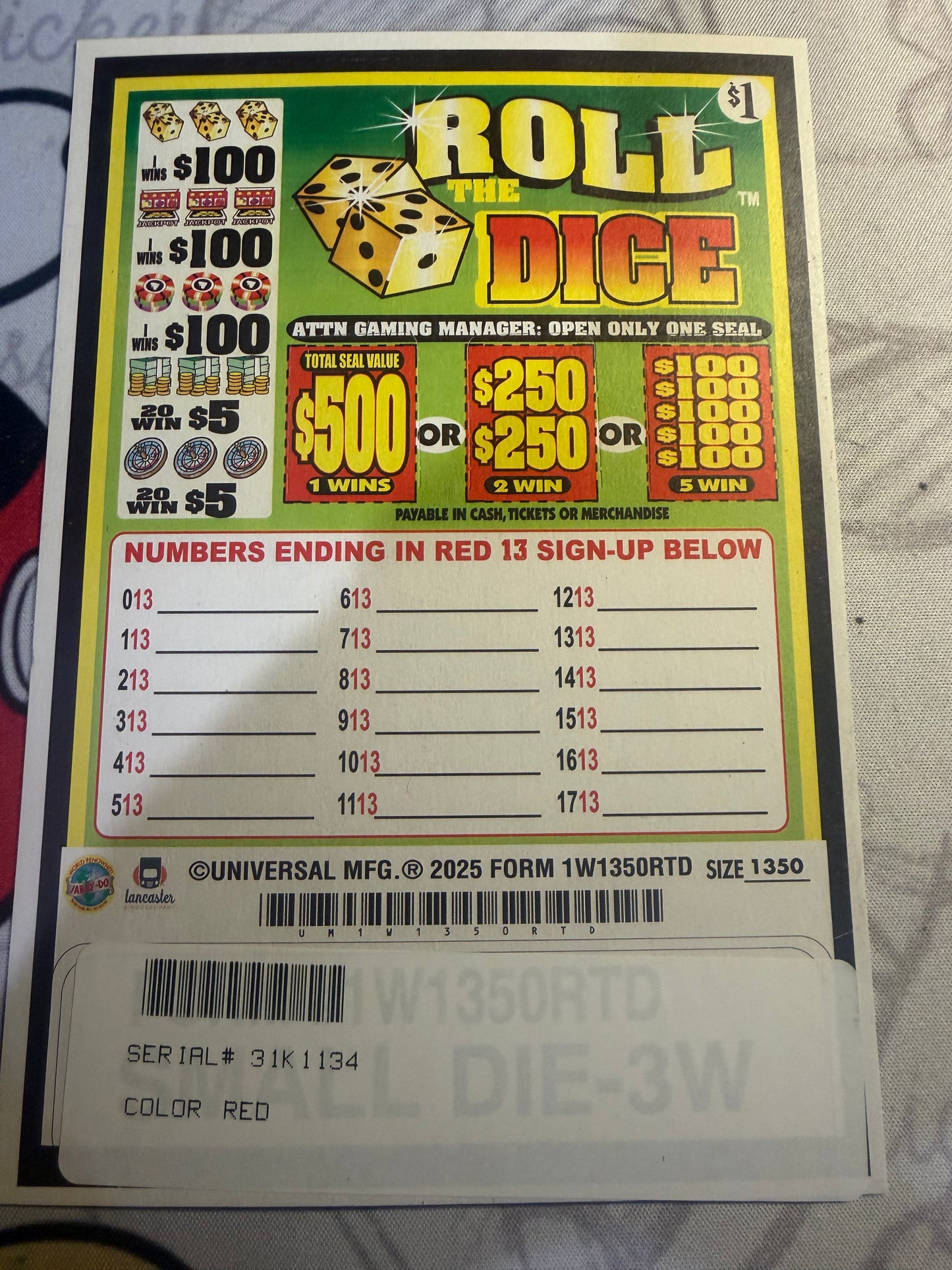 Roll The Dice Sn 31K1134