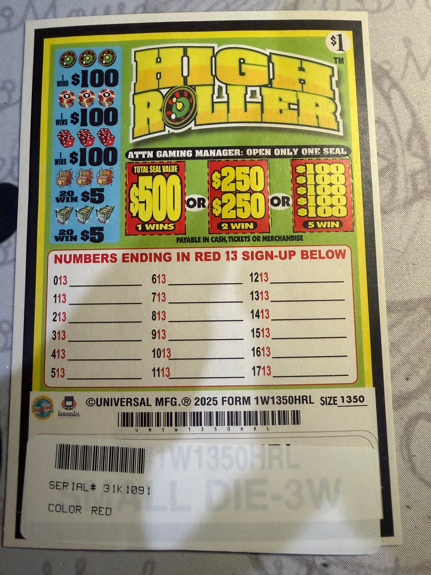 HIgh Roller sn 31K1091